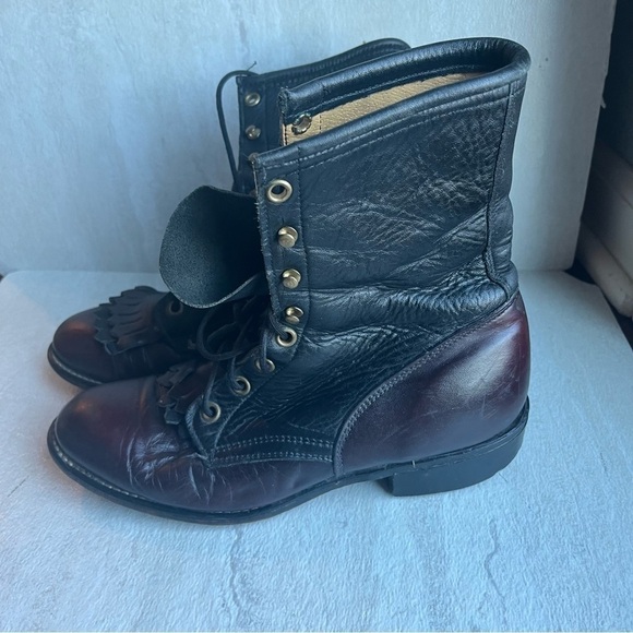 LAREDO VTG Black maroon Leather Roper Kiltie Boots 6.5